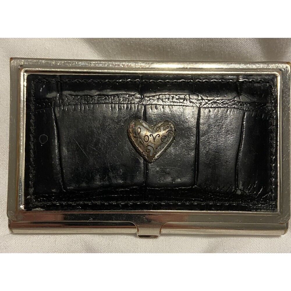 Brighton Business Card/Credit Holder. Black Leather Heart